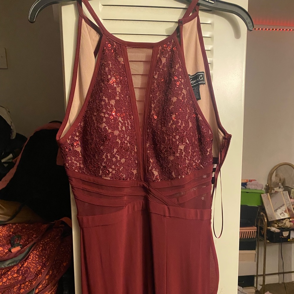 Open back long dress with a leg slit